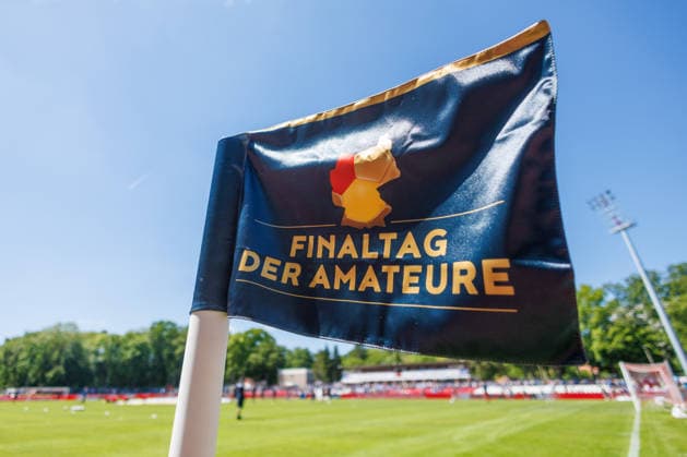 Eckfahne mit der Aufschrift Finaltag der Amateure; GER, FC Hansa Rostock vs. SV Pastow, Fußball, Männer, Lübzer Pils Landespokal, Finale, Spielzeit 2025 2026, 23.05.2026 Greifswald Volksstadion Mecklenburg - Vorpommern Deutschland