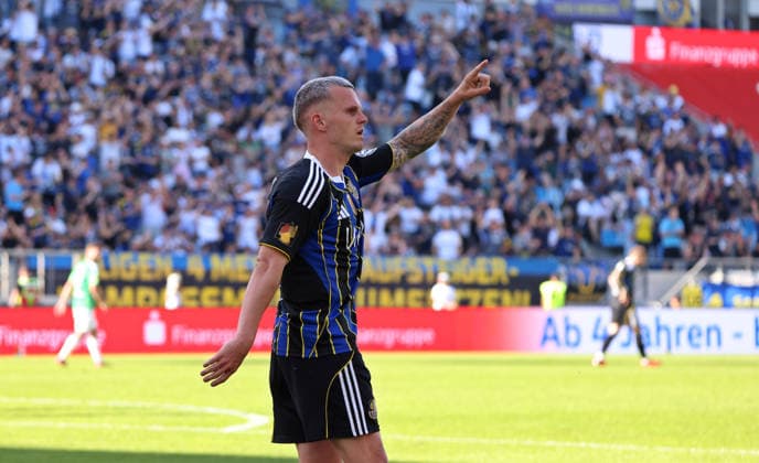 23.05.2026, Fussball, Herren, Sparkassen-Pokal Saarland Finale, Saison 2025 2026, 1. FC Saarbrücken - FC 08 Homburg, Florian Pick (1. FC Saarbruecken) bejubelt sein Tor zum 1:1 Saarbrücken Ludwigsparkstadion Saarland Deutschland (DEU) Copyright: xFabianxKleerx