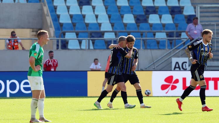 23.05.2026, xrekx, Fussball Landespokal Saarland Finale, 1.FC Saarbrücken - FC 08 Homburg v.l. Torjubel nach dem Tor zum celebrating the goal celebrate 2:1 durch Amine NaÃ¯fi (1.FC Saarbruecken) mit Florian Pick (1.FC Saarbruecken) (DFL DFB REGULATIONS PROHIBIT ANY USE OF PHOTOGRAPHS as IMAGE SEQUENCES and or QUASI-VIDEO) Saarbrücken