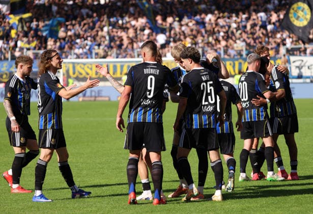 23.05.2026, Fussball, Herren, Sparkassen-Pokal Saarland Finale, Saison 2025 2026, 1. FC Saarbrücken - FC 08 Homburg, Torjubel des 1. FC Saarbrücken nach dem Tor zum 2:1 durch Amine Naifi (1. FC Saarbruecken) Saarbrücken Ludwigsparkstadion Saarland Deutschland (DEU) Copyright: xFabianxKleerx