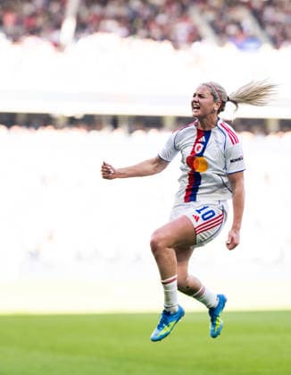 260523 Lindsey Heaps of Lyon celebrates a goal that is later disallowed after a VAR review during the UEFA Women s Champions League final football match between Barcelona and Lyon on May 23, 2026 in Oslo. Photo: Vegard Grott BILDBYRAN kod VG VG0925 bbeng football fotball fotboll soccer champions league finale final final 2026 mesterligaen dam fcb barcelona lyon ol lyonnes jubel Copyright: VEGARDxGRoTT BB260523VG027