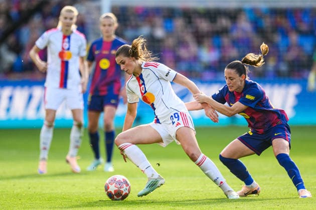 260523 Jule Brand of Lyon and Ona Batlle of Barcelona during the UEFA Women s Champions League final football match between Barcelona and Lyon on May 23, 2026 in Oslo. Photo: Jon Olav Nesvold BILDBYRAN COP 217 VG0925 bbeng football fotball fotboll soccer champions league finale final final 2026 mesterligaen dam fcb barcelona lyon ol lyonnes Copyright: JONxOLAVxNESVOLD BB260523JE023