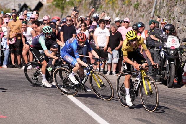 The blue jersey Denmark™s Jonas Vingegaard Hansen of Team Visma Lease A Bike during Stage 14 of the Giro d™Italia, from Aosta to Pila, Italy, Saturday, May 23, 2026.  Copyright: xMarcoxAlpozzi LaPressex
