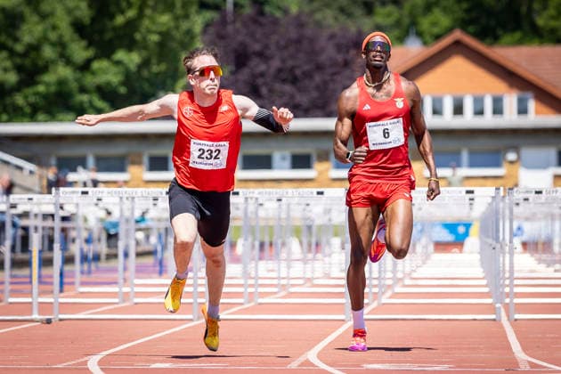 WEINHEIM, GERMANY - MAY 23 Stefan Volzer (GER TSV Bayer o4 Leverkusen) takes the win over 100m hurdles during the B&S Kurpfalz Gala am 23.05.2026 at the Sepp-Herberger-Stadium in Weinheim (Baden-Wuerttemberg Germany). Baden-Wuerttemberg Germany Copyright: xLeahxKohringx