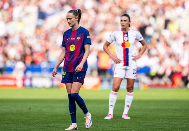 260523 Caroline Graham Hansen of Barcelona and Ingrid Engen of Lyon during the UEFA Women s Champions League final football match between Barcelona and Lyon on May 23, 2026 in Oslo. Photo: Vegard Grott BILDBYRAN kod VG VG0925 bbeng football fotball fotboll soccer champions league finale final final 2026 mesterligaen dam fcb barcelona lyon ol lyonnes Copyright: VEGARDxGRoTT BB260523VG038