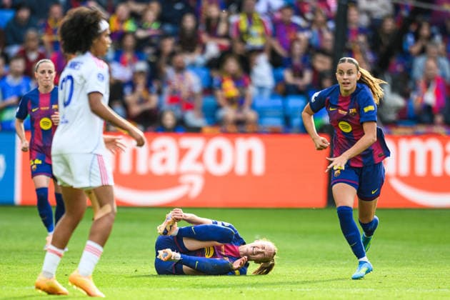 260523 Caroline Graham Hansen of Barcelona in pain during the UEFA Women s Champions League final football match between Barcelona and Lyon on May 23, 2026 in Oslo. Photo: Jon Olav Nesvold BILDBYRAN COP 217 VG0925 bbeng football fotball fotboll soccer champions league finale final final 2026 mesterligaen dam fcb barcelona lyon ol lyonnes Copyright: JONxOLAVxNESVOLD BB260523JE027