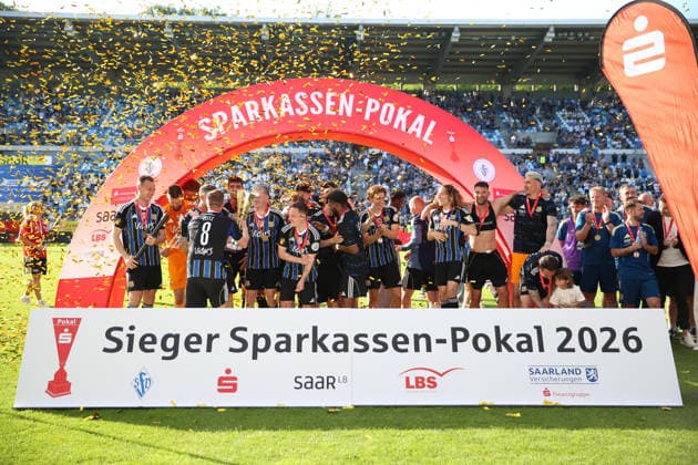 23.05.2026, xrekx, Fussball Landespokal Saarland Finale, 1.FC Saarbrücken - FC 08 Homburg v.l. Sieger Sparkassen-Pokal 2026 1.FC Saarbruecken (DFL DFB REGULATIONS PROHIBIT ANY USE OF PHOTOGRAPHS as IMAGE SEQUENCES and or QUASI-VIDEO) Saarbrücken
