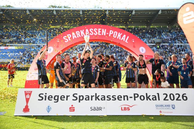 23.05.2026, xrekx, Fussball Landespokal Saarland Finale, 1.FC Saarbrücken - FC 08 Homburg v.l. Sieger Sparkassen-Pokal 2026 1.FC Saarbruecken (DFL DFB REGULATIONS PROHIBIT ANY USE OF PHOTOGRAPHS as IMAGE SEQUENCES and or QUASI-VIDEO) Saarbrücken
