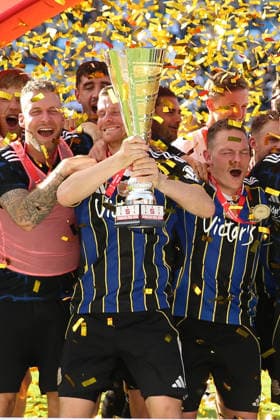 23.05.2026, xrekx, Fussball Landespokal Saarland Finale, 1.FC Saarbrücken - FC 08 Homburg v.l. Sieger Sparkassen-Pokal 2026 1.FC Saarbruecken Patrick Schmidt (1.FC Saarbruecken) Manuel Zeitz (1.FC Saarbruecken) Patrick Sontheimer (1.FC Saarbruecken) (DFL DFB REGULATIONS PROHIBIT ANY USE OF PHOTOGRAPHS as IMAGE SEQUENCES and or QUASI-VIDEO) Saarbrücken