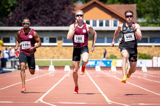WEINHEIM, GERMANY - MAY 23 Maurice Grahl (GER ASV Köln e. V.), Marvin Schulte (GER ASV Köln e. V.) and Kevin Kranz (GER Sprintteam Wetzlar) in the 100m heats during the B&S Kurpfalz Gala am 23.05.2026 at the Sepp-Herberger-Stadium in Weinheim (Baden-Wuerttemberg Germany). Baden-Wuerttemberg Germany Copyright: xLeahxKohringx