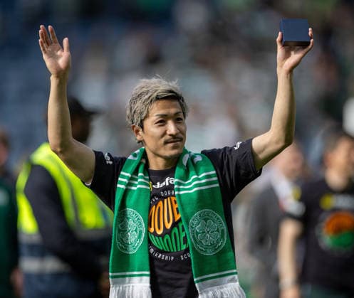 RECORD DATE NOT STATED 23rd May 2026; Hampden Park, Glasgow, Scotland; Scottish Cup Final Football, Celtic versus Dunfermline; Daizen Maeda of Celtic waves goodbye to the Celtic fans VagelisxGeorgariou