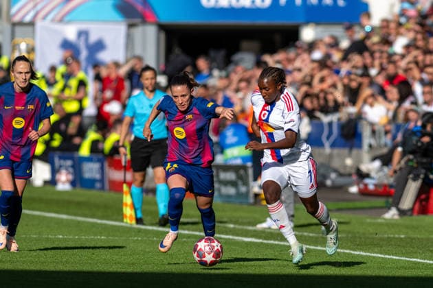 RECORD DATE NOT STATED 23rd May 2026; Ullevaal Stadion, Oslo, Norway; UEFA Womens Champions League Final Football, FC Barcelona, Barca versus OL Lyonnes; Vicki Becho (7) of OL Lyonnes and Ona Batlle (22) of Barcelona in a duel AdelinaxCobos