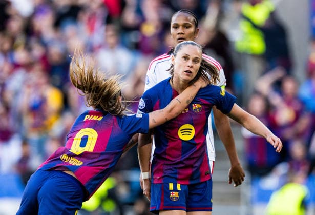 260523 Ewa Pajor of Barcelona celebrates with Claudia Pina after scoring 2-0 during the UEFA Women s Champions League final football match between Barcelona and Lyon on May 23, 2026 in Oslo. Photo: Vegard Grott BILDBYRAN kod VG VG0925 bbeng football fotball fotboll soccer champions league finale final final 2026 mesterligaen dam fcb barcelona lyon ol lyonnes jubel Copyright: VEGARDxGRoTT BB260523VG049