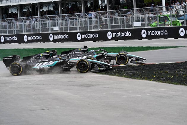 May 23, 2026, Montreal, Canada: GEORGE RUSSELL (GBR) of Mercedes-AMG 63 forces off KIMI ANTONELLI (ITA) of Mercedes-AMG 12 during the Sprint race on qualifying day of the 2026 Formula 1 Canadian Grand Prix. Montreal Canada - ZUMAb177 20260523_aap_b177_027 Copyright: xTaidghxBarronx