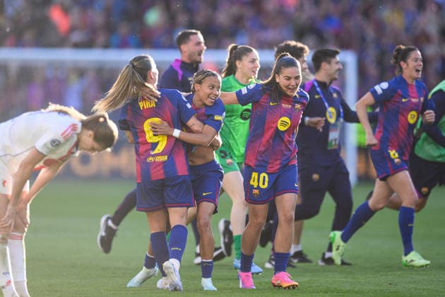 260523 Players of Barcelona celebrate after the UEFA Women s Champions League final football match between Barcelona and Lyon on May 23, 2026 in Oslo. Photo: Jon Olav Nesvold BILDBYRAN COP 217 VG0925 bbeng football fotball fotboll soccer champions league finale final final 2026 mesterligaen dam fcb barcelona lyon ol lyonnes jubel Copyright: JONxOLAVxNESVOLD BB260523JE046
