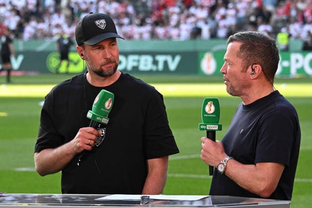 23.05.2026, xsltx, Fussball DFB Pokal Finale, FC Bayern München - VfB Stuttgart v.l. Trainer Sebastian Hoeness Hoeneß (VfB Stuttgart) TV-Experte Lothar Matthäus (DFL DFB REGULATIONS PROHIBIT ANY USE OF PHOTOGRAPHS as IMAGE SEQUENCES and or QUASI-VIDEO) Berlin