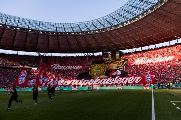 BERLIN, GERMANY - MAY 23: Tifo Choreography of FC Bayern Muenchen fans before the DFB Pokal Final match between FC Bayern Muenchen vs. VfB Stuttgart at Olympic Stadium on May 23, 2026 in Berlin, Germany. DFB REGULATIONS PROHIBIT ANY USE OF PHOTOGRAPHS AS IMAGE SEQUENCES AND OR QUASI-VIDEO. Berlin Germany Copyright: xSteffiexWunderlx
