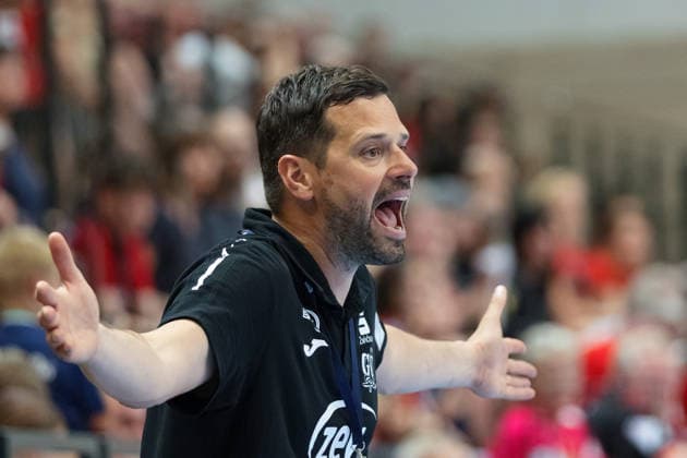 Trainer Norman Rentsch (Zwickau), SV Union Halle-Neustadt vs. BSV Sachsen Zwickau, Handball Bundesliga Frauen, Play-Offs 5-11 Spieltag 6, Saison 2025 26, 23.05.2026 Halle SWH Arena Sachsen-Anhalt Deutschland