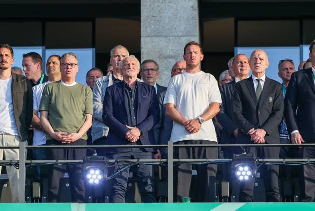 Andreas Rettig, Rudi Voeller, Bundestrainer Julian Nagelsmann, DFB-Praesident Bernd Neuendorf, FC Bayern Muenchen vs. VfB Stuttgart, Fussball, 83. DFB-Pokalfinale, 23.05.2026 DFL DFB regulations prohibit any use of photographs as image sequences and or quasi-video Berlin Berlin Deutschland