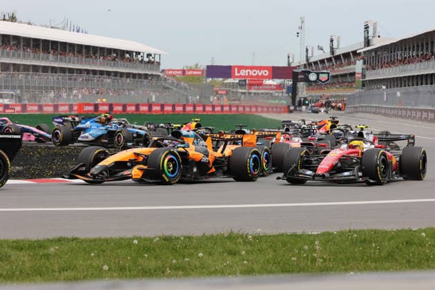 23.05.2026, Circuit Gilles-Villeneuve, Montreal, FORMULA 1 LENOVO GRAND PRIX DU CANADA 2026 , im Bild Lando Norris (GBR), McLaren Mastercard F1 Team, Lewis Hamilton (GBR), Scuderia Ferrari HP, Oscar Piastri (AUS), Charles Leclerc (MCO) (Photo by Mark Urquhart Hasan Bratic DeFodi Images) -