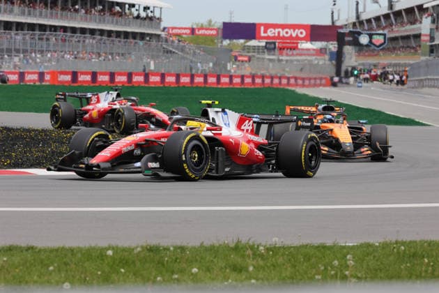 23.05.2026, Circuit Gilles-Villeneuve, Montreal, FORMULA 1 LENOVO GRAND PRIX DU CANADA 2026 , im Bild Lewis Hamilton (GBR), Scuderia Ferrari HP, Oscar Piastri (AUS), McLaren Mastercard F1 Team, Charles Leclerc (MCO) (Photo by Mark Urquhart Hasan Bratic DeFodi Images) -
