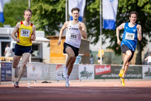 WEINHEIM, GERMANY - MAY 23 Franciszek Chudak (POL Polen), Maurice Andrew (GER LT DSHS Köln) and Victor Pasalodos (ESP SV Stuttgarter Kickers) over 400m during the B&S Kurpfalz Gala am 23.05.2026 at the Sepp-Herberger-Stadium in Weinheim (Baden-Wuerttemberg Germany). Baden-Wuerttemberg Germany Copyright: xLeahxKohringx