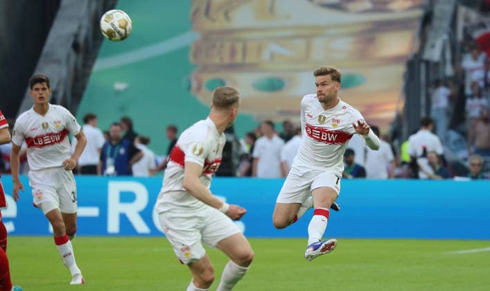 Berlin , Fußball DFB Pokal Finale 2026 , FC Bayern München vs. VfB Stuttgart , rechts: Maximilian Mittelstädt ( VfB )