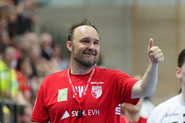 Torwarttrainer Andreas Wiese (Halle), SV Union Halle-Neustadt vs. BSV Sachsen Zwickau, Handball Bundesliga Frauen, Play-Offs 5-11 Spieltag 6, Saison 2025 26, 23.05.2026 Halle SWH Arena Sachsen-Anhalt Deutschland