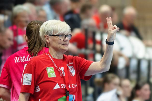 Trainerin Ines Seidler (Halle), SV Union Halle-Neustadt vs. BSV Sachsen Zwickau, Handball Bundesliga Frauen, Play-Offs 5-11 Spieltag 6, Saison 2025 26, 23.05.2026 Halle SWH Arena Sachsen-Anhalt Deutschland