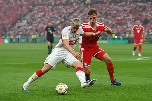Ermedin DEMIROVIC (VFB Stuttgart), Joshua KIMMICH (Bayern Muenchen), Aktion,Zweikampf Fussball 83. DFB Pokal Finale 2026 FC Bayern Muenchen - VfB Stuttgart am 23.05.2026, Olympiastadion in Berlin. DFL DFB regulations prohibit any use of photographs as image sequences and or quasi-video