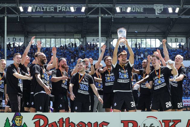 23.05.2026, xhettx, Fussball Landespokal Baden Finale, VfR Mannheim - SV Waldhof Mannheim v.l. Jubel beim Waldhof (DFL DFB REGULATIONS PROHIBIT ANY USE OF PHOTOGRAPHS as IMAGE SEQUENCES and or QUASI-VIDEO)