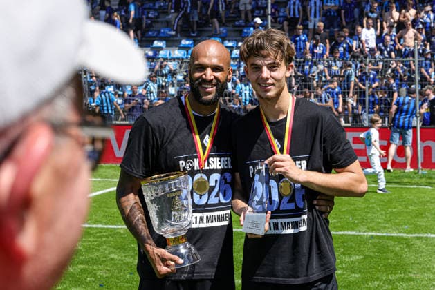 23.05.2026, xhettx, Fussball Landespokal Baden Finale, VfR Mannheim - SV Waldhof Mannheim v.l. Terrence Boyd (SV Waldhof Mannheim, 13) Denis Kryeziu (SV Waldhof Mannheim, 41) (DFL DFB REGULATIONS PROHIBIT ANY USE OF PHOTOGRAPHS as IMAGE SEQUENCES and or QUASI-VIDEO)