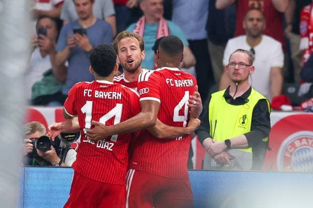 Torjubel von Harry Kane 9 (FC Bayern Muenchen) zum 1:0, FC Bayern Muenchen vs. VfB Stuttgart, Fussball, 83. DFB-Pokalfinale, 23.05.2026 DFL DFB regulations prohibit any use of photographs as image sequences and or quasi-video Berlin Berlin Deutschland