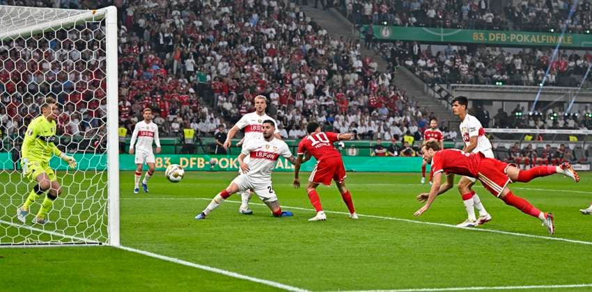23.05.2026, Fussball DFB-Pokal 2025 2026, Finale, FC Bayern München - VfB Stuttgart, im Olympiastadion Berlin. Harry Kane (FC Bayern München) trifft zum 1:0