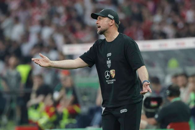 Trainer Sebastian Hoeness (VfB Stuttgart) gestures during the DFB Cup Final 2026 match between FC Bayern München and VfB Stuttgart at Olympiastadion on May 23, 2026 in Berlin, Germany. (Photo by Oliver Kaelke DeFodi Images) -