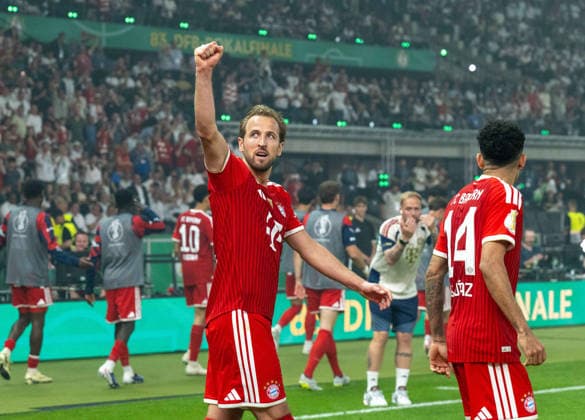 Fußball, Herren, Saison 2025 2026, 83. DFB-Pokal-Finale, FC Bayern München - VfB Stuttgart, Harry Kane (Bayern München), Luis Diaz (Bayern München), Jubel nach Tor zum 2:0, 23.05. 2026, Copyright: xMatthiasxKochx