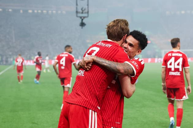 DFB Pokalfinale - FC Bayern München - VfB Stuttgart am 23.05.2026 im Olympiastadion in Berlin Jubel, Torjubel, Torschuetze, Torschütze Harry Kane (Muenchen 9) und Luis Diaz (Muenchen 14) jubeln nach seinem Tor zum 2:0.