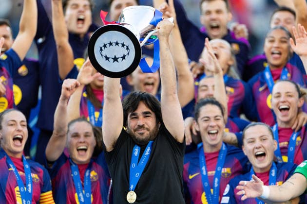 OSLO, NORWAY - MAY 23: Head coach of Barcelona, Pere Romeu celebrate after winning the UEFA Womens Champions League final match between Barcelona and OL Lyonnes at Ullevaal Stadium on May 23, 2026 in Oslo, Norway. (Photo by Ane Frosaker Sports Press Photo)  Copyright: xAnexFrosakerx xSPPx Sportspressphoto_152833