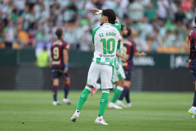 ESP: LaLiga EA Sports Real Betis v Levante UD; Abdessamad Ezzalzouli of Real Betis scores goal to Betis and celebrates his goal (1-0) during LaLiga EA Sports, between Real Betis v Levante UD played at La Cartuja Stadium, Sevilla on May 23rd, 2026 in Spain; Sevilla Spain Futbol Copyright: xRafaelxRomanx xAgenciaxLOFx