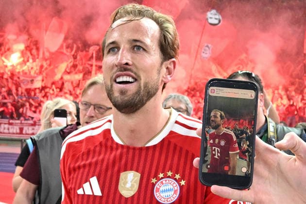 23.05.2026, xsltx, Fussball DFB Pokal Finale, FC Bayern München - VfB Stuttgart v.l. Jubel, Freude über den Pokalsieg Harry Kane (FC Bayern Muenchen) (DFL DFB REGULATIONS PROHIBIT ANY USE OF PHOTOGRAPHS as IMAGE SEQUENCES and or QUASI-VIDEO) Berlin