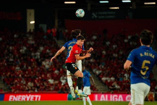 RECORD DATE NOT STATED ESP: LaLiga EA Sports RCD Mallorca v Real Oviedo Nacho Vidal of Real Oviedo challenges for a header with Pablo torre of Mallorca during LaLiga EA Sports, between RCD Mallorca v Real Oviedo played at Son Moix Stadium in Mallorca on May 23th, 2026 in Spain; Mallorca Spain Futbol Copyright: xAgenciaxLOFx
