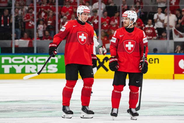 ZURICH, ZURICH - MAY 23: Nicolas Baechler and Christoph Bertschy of Switzerland during the 2026 IIHF World Championship, WM, Weltmeisterschaft Preliminary Round Group A match between Switzerland and Hungary at Swiss Life Arena on May 23, 2026 in Zurich, Zurich, Switzerland.  Copyright: xLivioxBaeriswylx xSPPx Sportspressphoto_152915