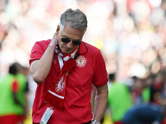 23.05.2026, xophax, Fussball , Verbandspokal Finale Bitburger Pokal 2025 2026 : SC Fortuna Köln gegen Viktoria Köln . Präsident Hanns - Jörg Westendorf ( SC Fortuna Köln ) nach dem Schlusspfiff. Koeln