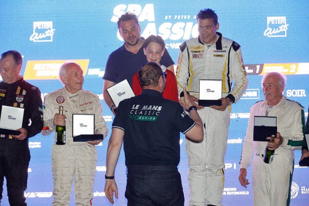 LE MANS CLASSIC SERIES 2026 - SPA-CLASSIC 61 OREBI GANN Simon (gbr), LOCKIE Calum (gbr), Morgan SLR 1965, Sixties Endurance,161 LIBENS Serge (bel), COLLARD Jean-Andrà (bel), Austin-Healey 3000 Mk II 1962, Sixties Endurance, 188 ROLNER Andreas (dnk), ROLNER Lars (dnk), Ferrari 275 GTB 1965, Sixties Endurance, Podium portrait during the 2026 Spa-Classic, 2nd round of the Le Mans Classic Series 2026, from May 22 to 24 in Circuit de Spa-Francorchamps, in Stavelot, Belgium - StavelotBelgium Copyright: xPauloxMariax