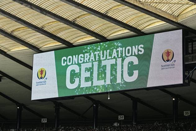 Celtic v Dunfermline Athletic Scottish Gas Men s Scottish Cup General view of a screen after Celtic win the Scottish Gas Men s Scottish Cup during the Scottish Gas Men s Scottish Cup Final between Celtic and Dunfermline Athletic at Barclays Hampden, Glasgow 23 05 2026 UK Newspapers OUT Copyright: xJamiexJohnstonx FIL-23466-0333