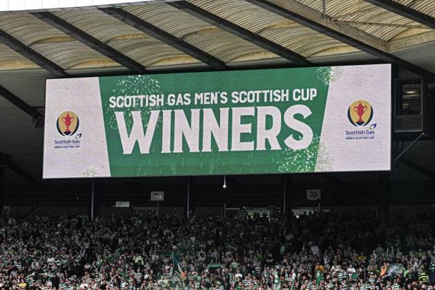 Celtic v Dunfermline Athletic Scottish Gas Men s Scottish Cup General view of a screen after Celtic win the Scottish Gas Men s Scottish Cup during the Scottish Gas Men s Scottish Cup Final between Celtic and Dunfermline Athletic at Barclays Hampden, Glasgow 23 05 2026 UK Newspapers OUT Copyright: xJamiexJohnstonx FIL-23466-0335