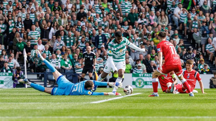 RECORD DATE NOT STATED 23rd May 2026; Hampden Park, Glasgow, Scotland; Scottish Cup Final Football, Celtic versus Dunfermline; Kelechi Iheanacho of Celtic rounds the goalkeeper before scoring Celtics third goal WMxSportsxMedia