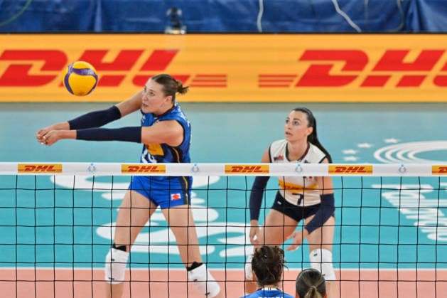 VOLLEYball - Friendly - AIA Aequilibrium Cup Women Elite - Italy vs. Turkiye Photo by IPA ABACAPRESS.COM85010676 - Ekaterina Antropova (Italy) - Eleonora Fersino (Italy) during AIA Aequilibrium Cup Women Elite - Italy vs Turkiye, Volleyball Test Match in Genoa, Italy, May 23 2026 Genoa Italy  Copyright: xIPAxSport ABACAx