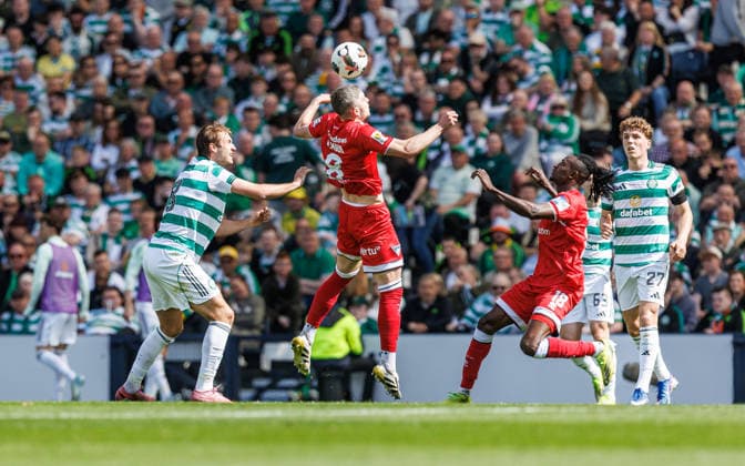 RECORD DATE NOT STATED 23rd May 2026; Hampden Park, Glasgow, Scotland; Scottish Cup Final Football, Celtic versus Dunfermline; Charlie Gilmour of Dunfermline Athletic with a headed clearance WMxSportsxMedia