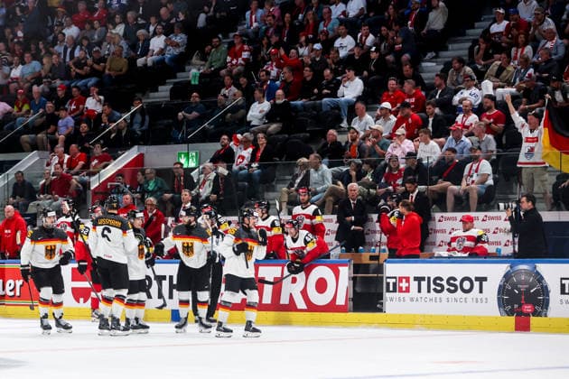 Ice hockey, Eishockey - IIHF WC 2026 ZURICH,SWITZERLAND,23.MAY.26 - ICE HOCKEY - IIHF Ice Hockey World Championship, WM, Weltmeisterschaft 2026, group stage, Austria vs Germany. Image shows the rejoicing of Germany.  GEPAxpictures xMaticxKlansek